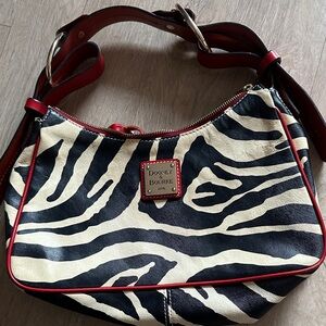 Dooney & Bourke Zebra Shoulder Bag - Black and Cream with Red Accents